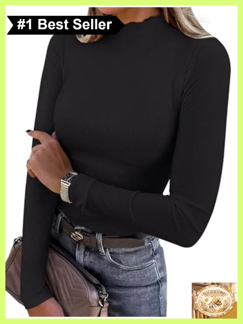 Long Sleeve Mock Neck Ribbed Knit Slim Fit Pullover Top